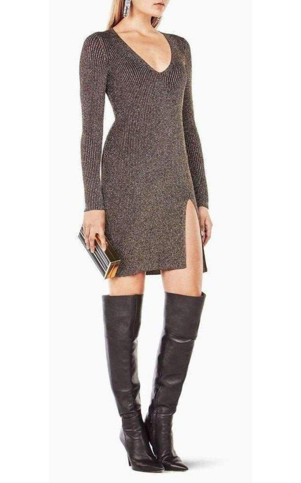BCBGMAXAZRIA Macki Metallic V - Neck Tunic Dress - Runway Catalog