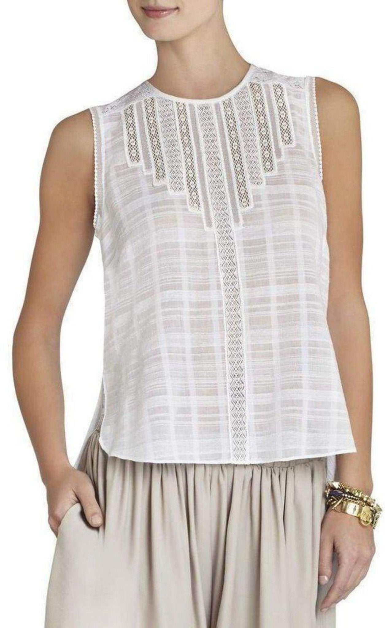 BCBGMAXAZRIA Marci Sleeveless Lace - Trim Top - Runway Catalog