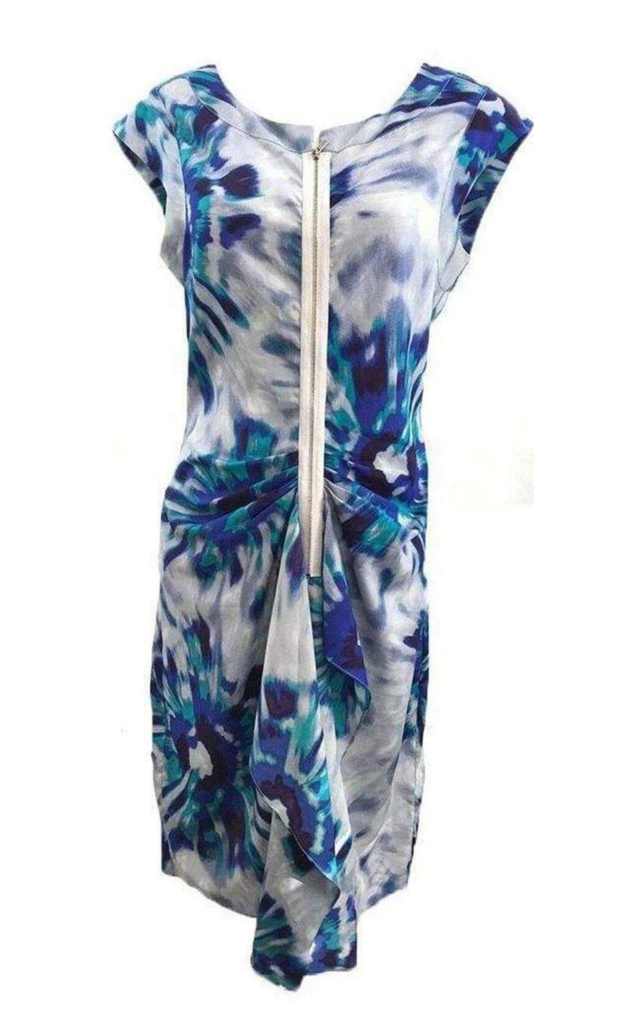 BCBGMAXAZRIA Marisol Blue Combo Silk Zip Front Dress - Runway Catalog