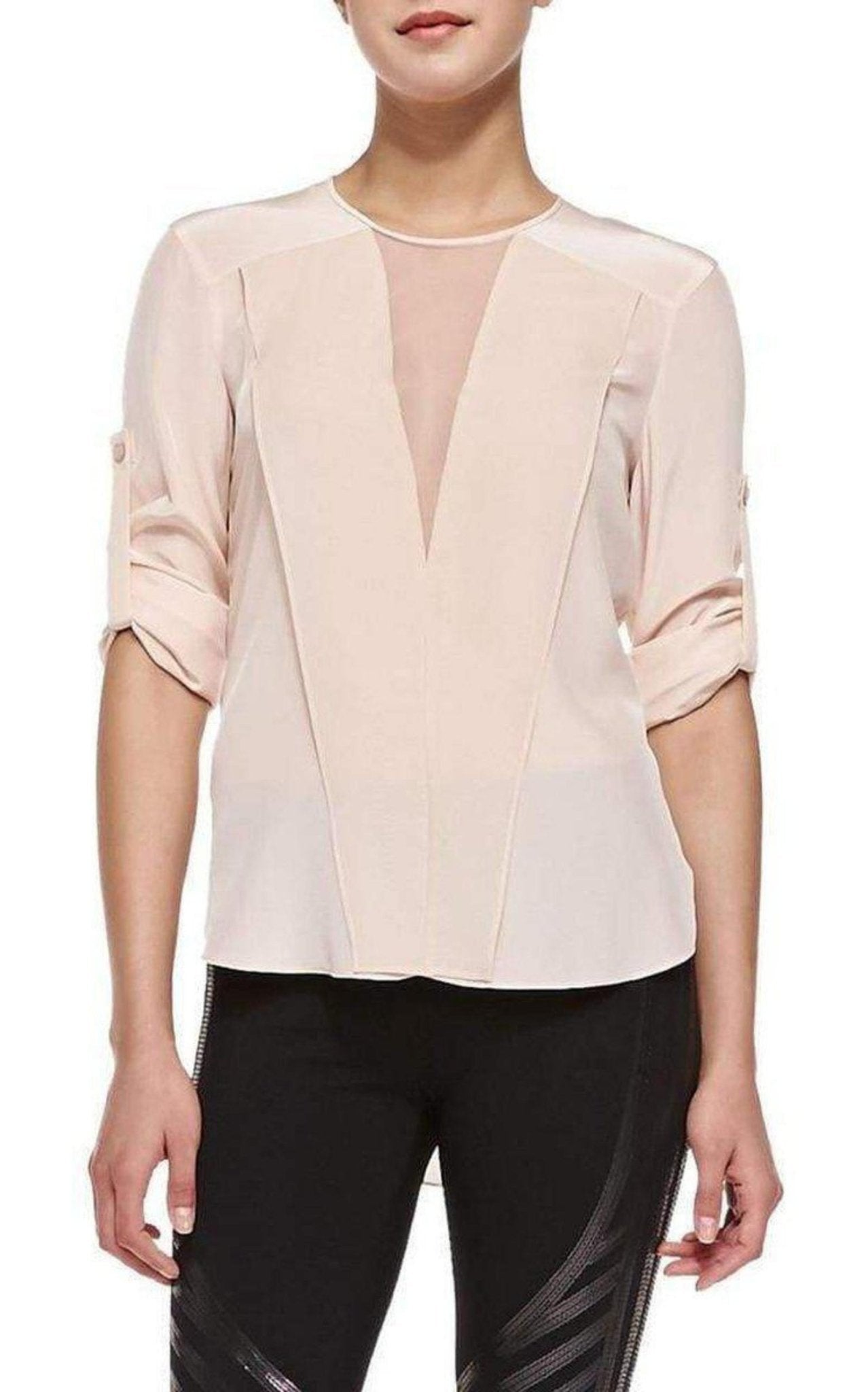 BCBGMAXAZRIA Marrisa Sheer - Inset Silk Blouse - Runway Catalog