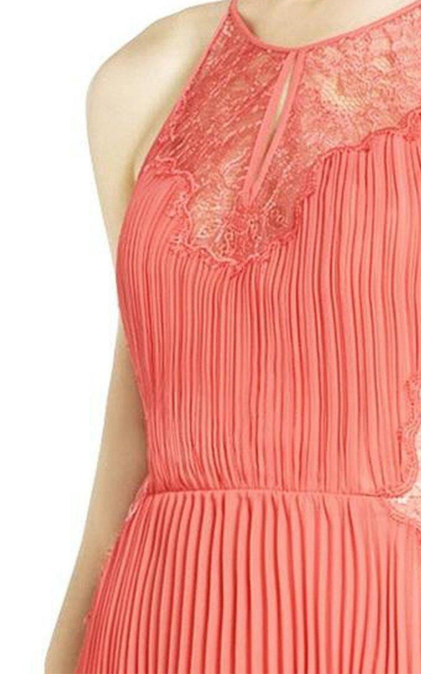 Maryella Deep Coral Pleat and Lace Dres BCBGMAXAZRIA