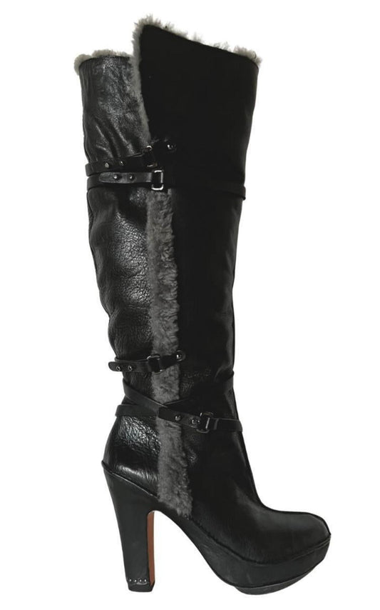 Molly Black Leather Boots with Shearling Lining BCBGMAXAZRIA