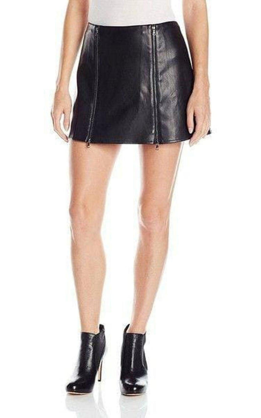 Myra Double Zipped Leather Mini Skirt BCBGMAXAZRIA