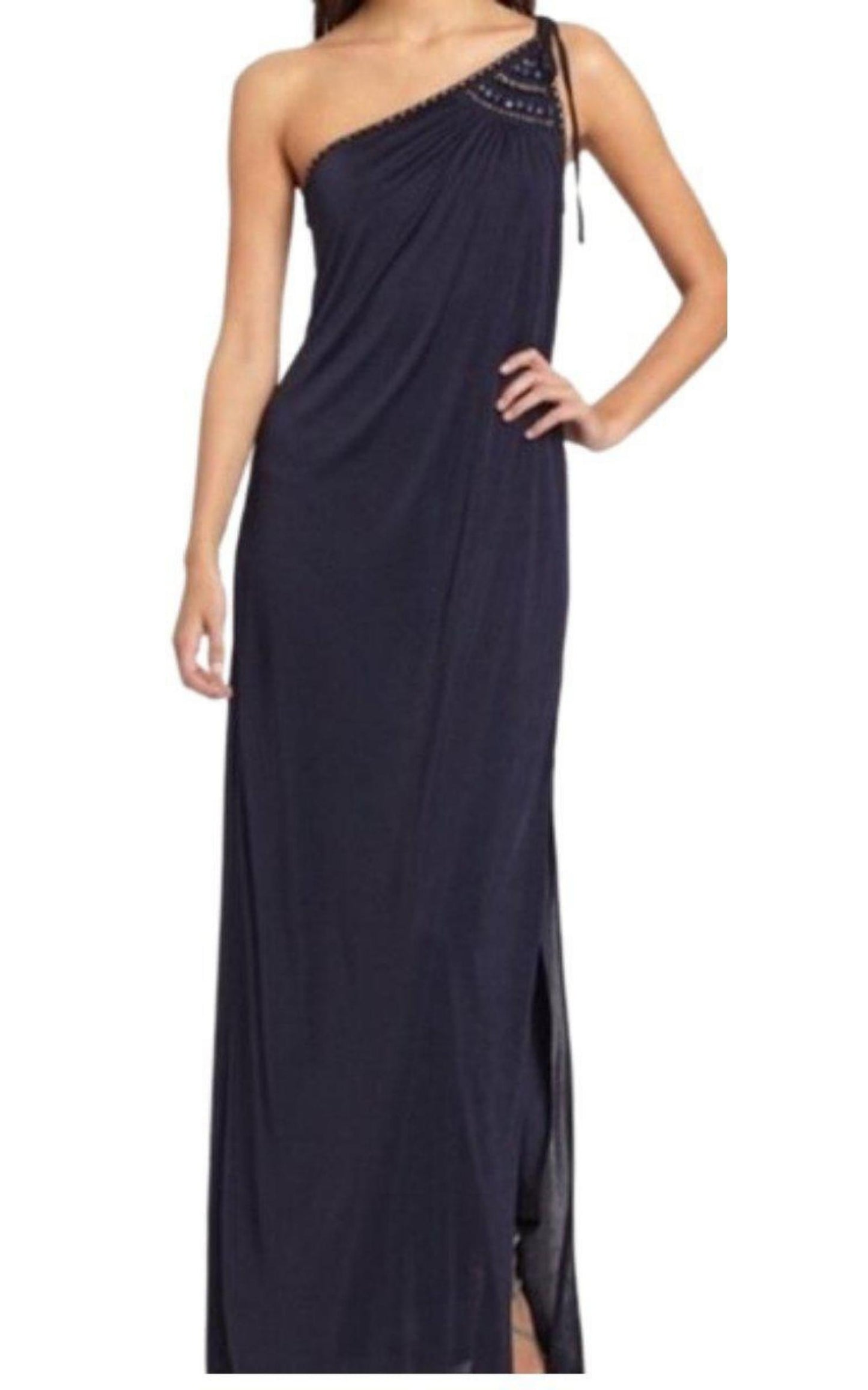 Navy One Shoulder Dress BCBGMAXAZRIA