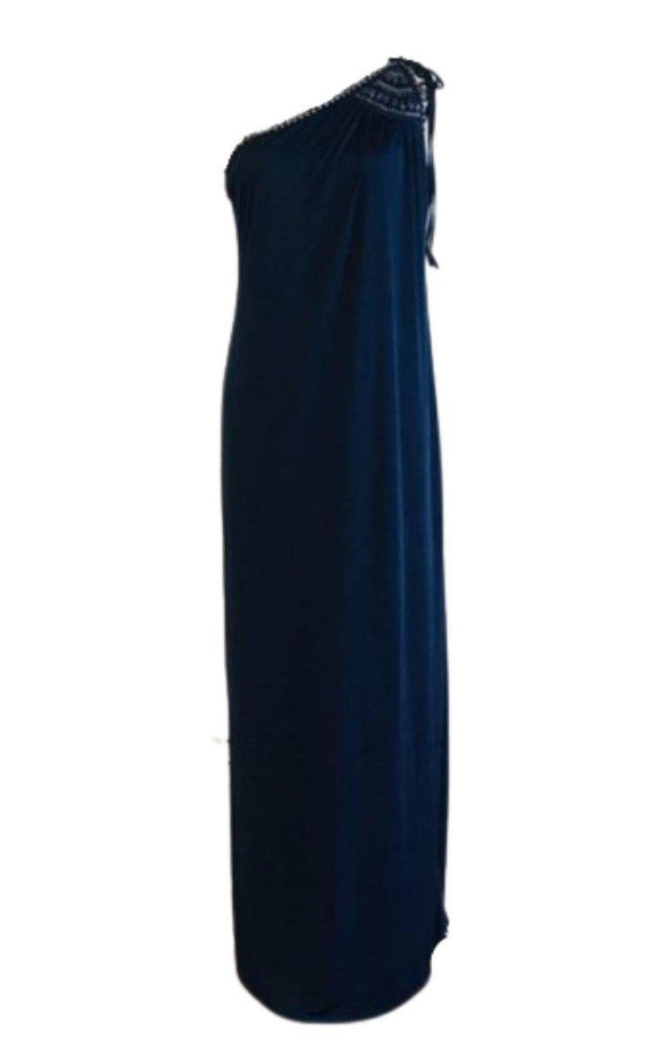 BCBGMAXAZRIA Navy One Shoulder Dress - Runway Catalog