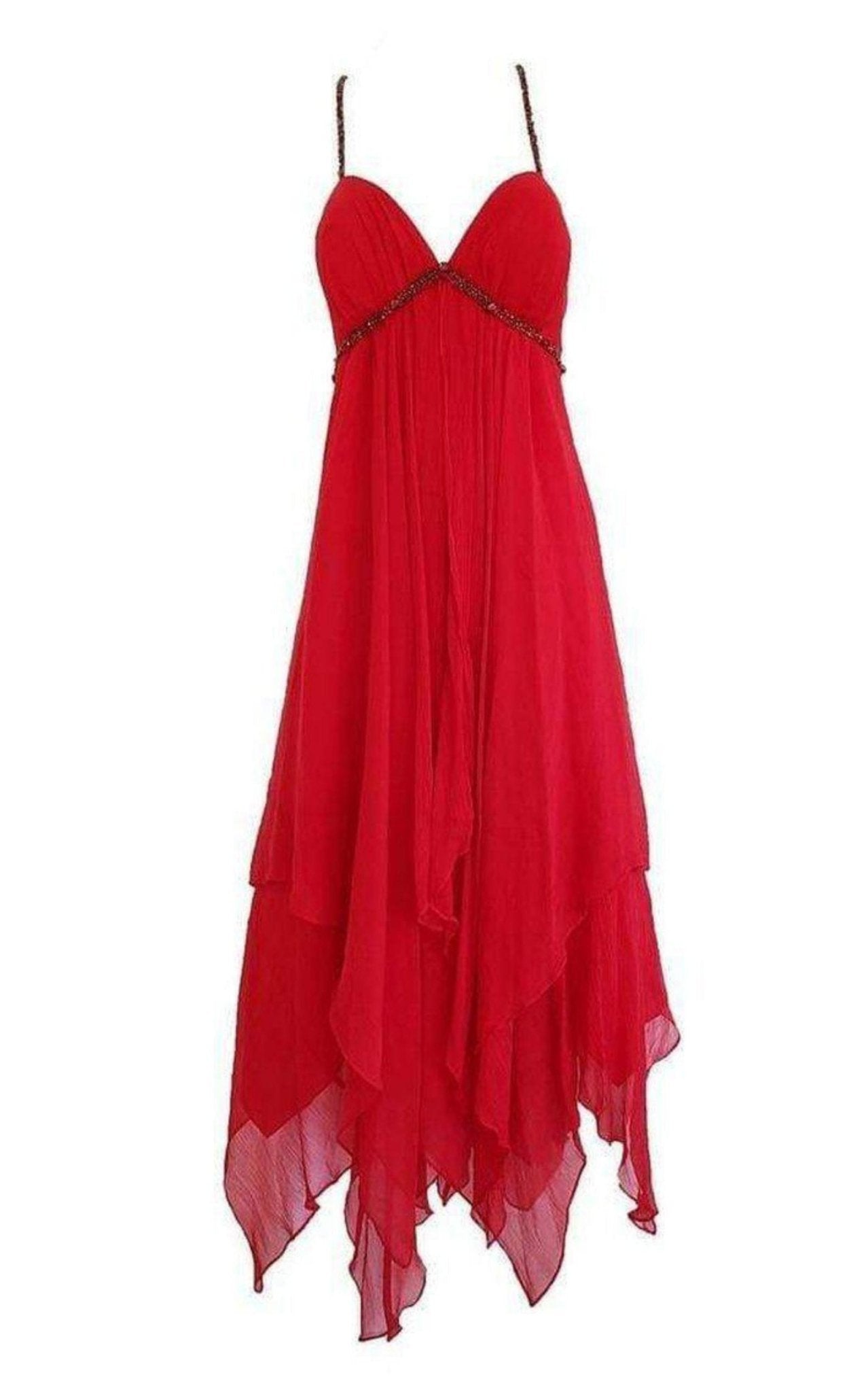 BCBGMAXAZRIA New Red Silk Asymmetrical Embellished Dress - Runway Catalog