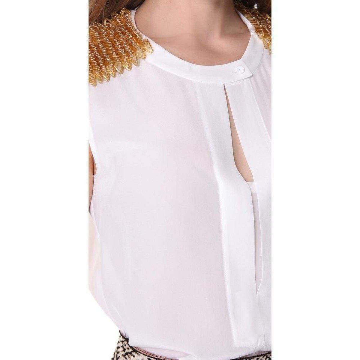 BCBGMAXAZRIA Oakley Embellished Shoulder Silk Top - Runway Catalog