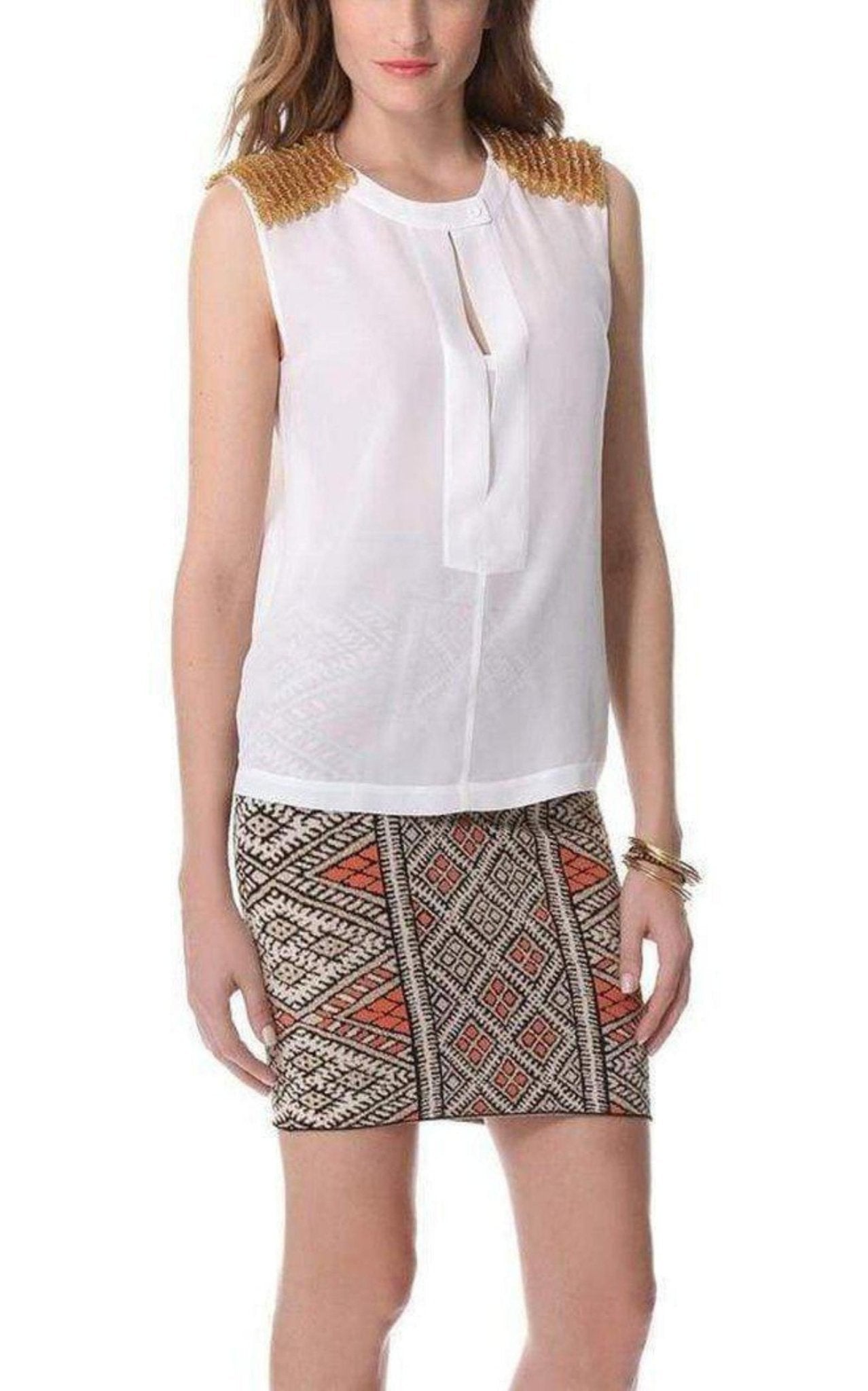 BCBGMAXAZRIA Oakley Embellished Shoulder Silk Top - Runway Catalog