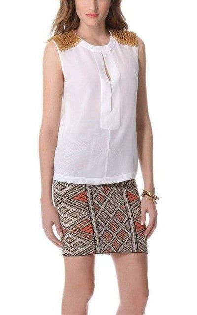 BCBGMAXAZRIA Oakley Embellished Shoulder Silk Top - Runway Catalog