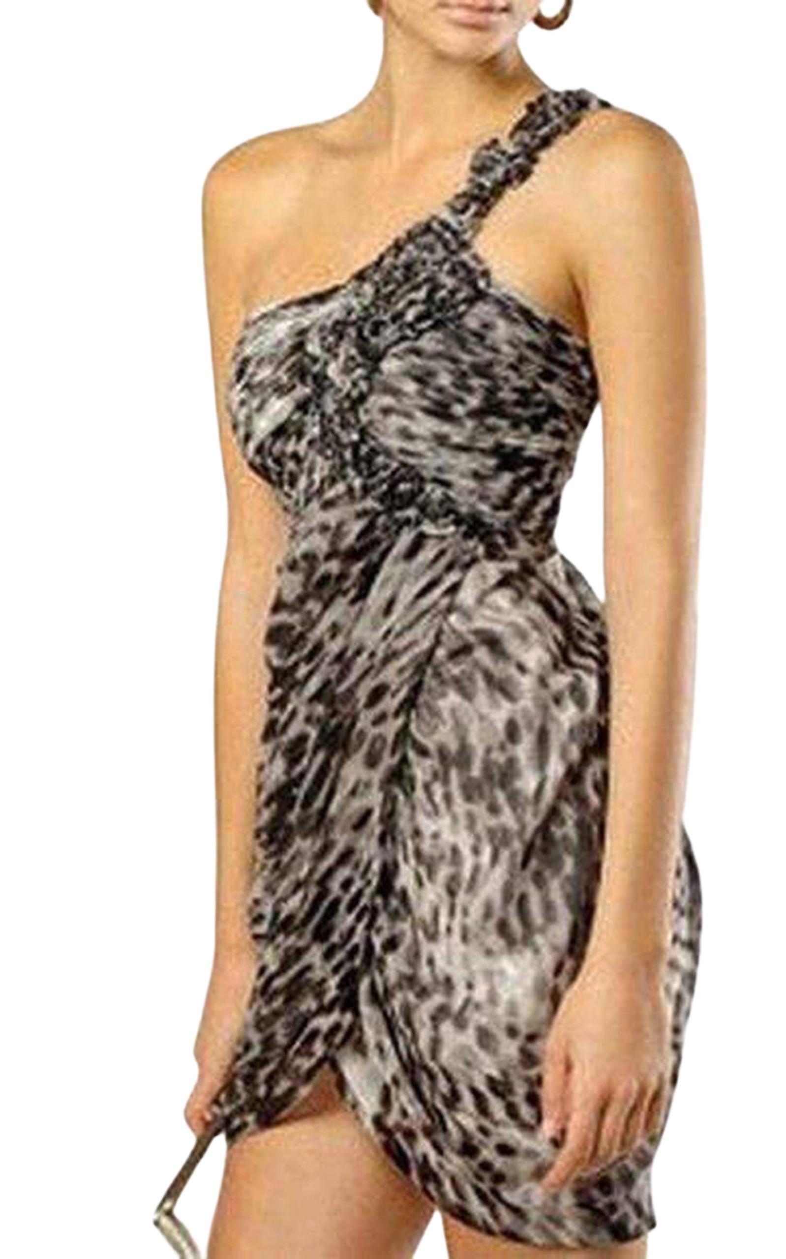 One shoulder Animal Print Silk Dress BCBGMAXAZRIA