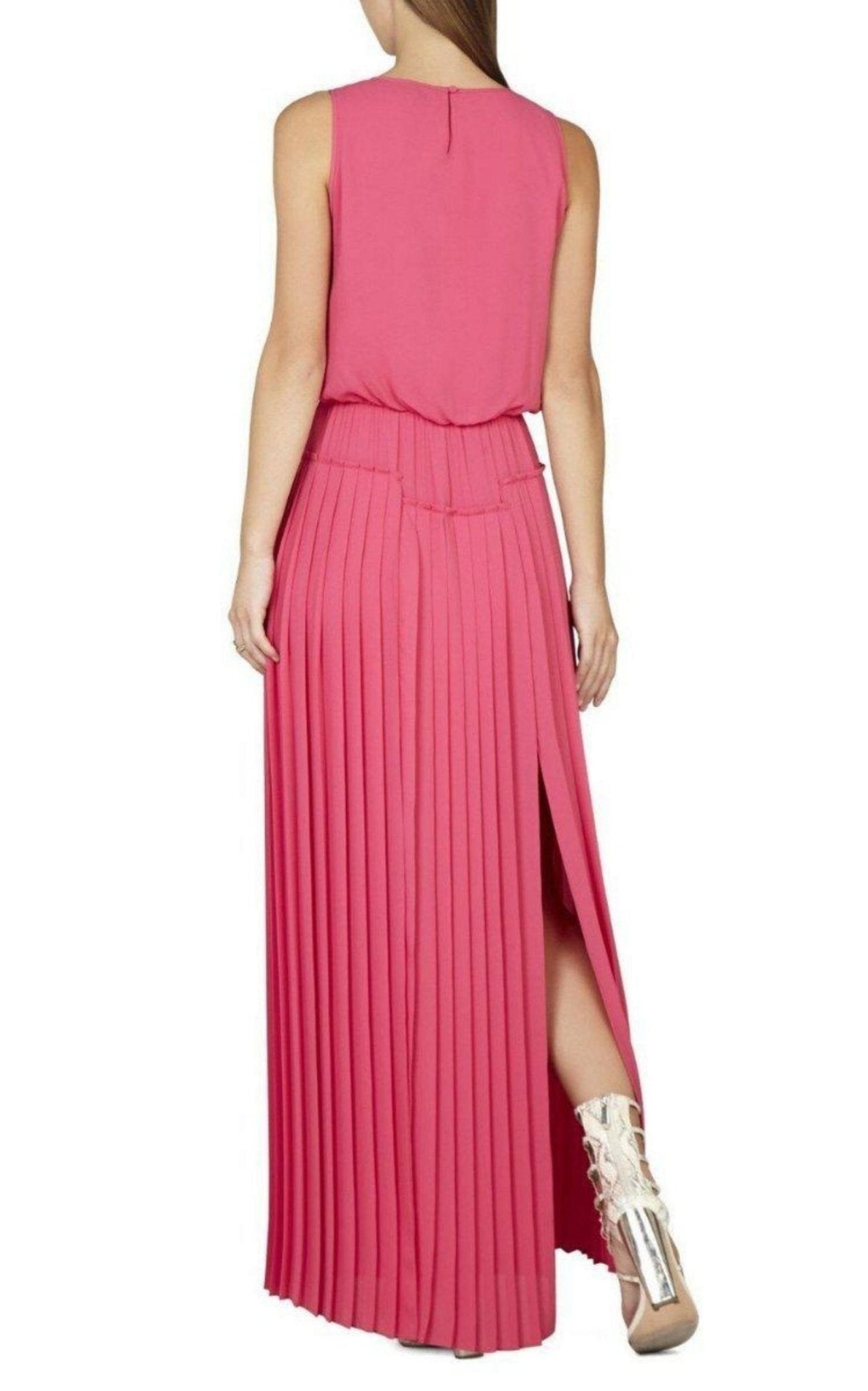 BCBGMAXAZRIA Pink Jenine High Split Pleated Skirt Maxi Dress - Runway Catalog