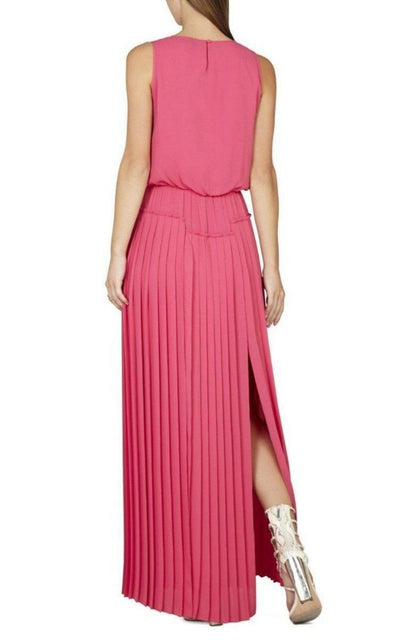 BCBGMAXAZRIA Pink Jenine High Split Pleated Skirt Maxi Dress - Runway Catalog