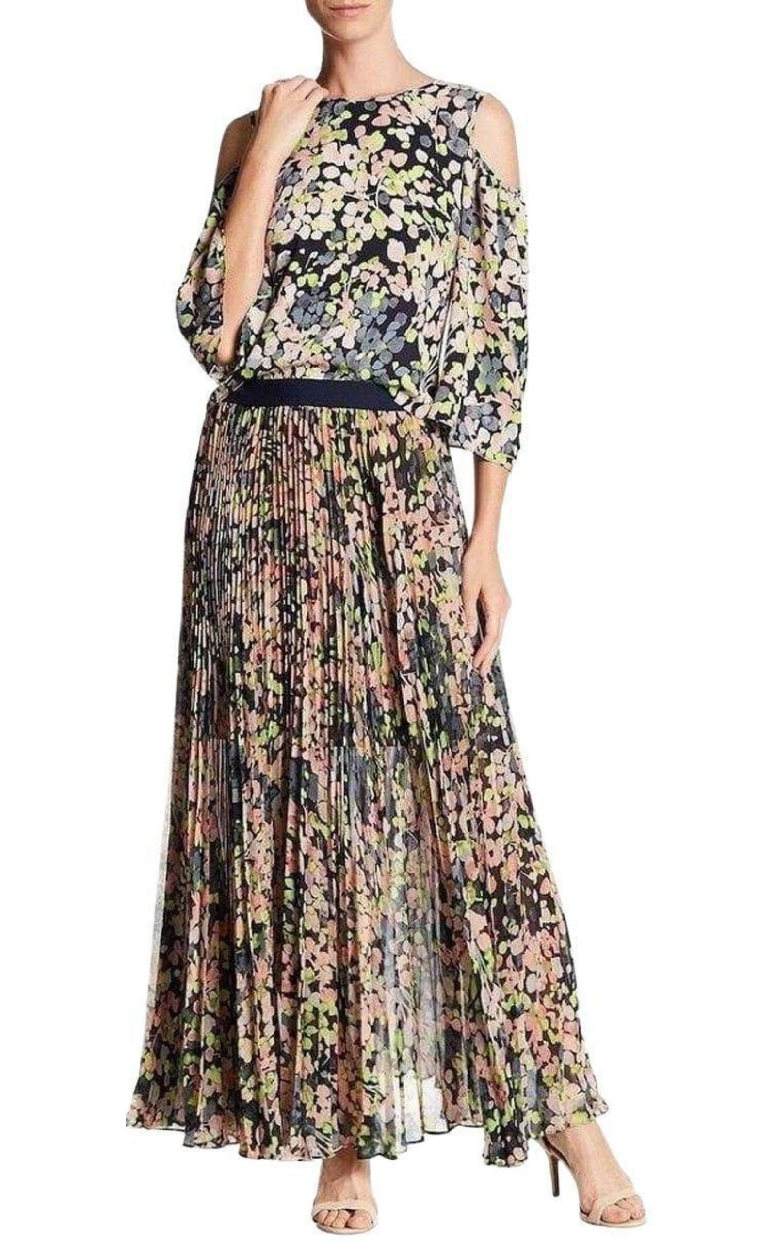 Pleated Floral Maxi Skirt BCBGMAXAZRIA