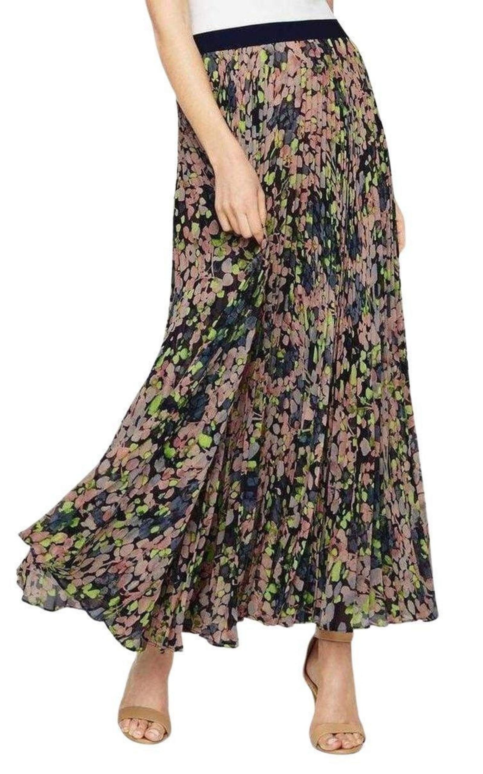 Pleated Floral Maxi Skirt BCBGMAXAZRIA