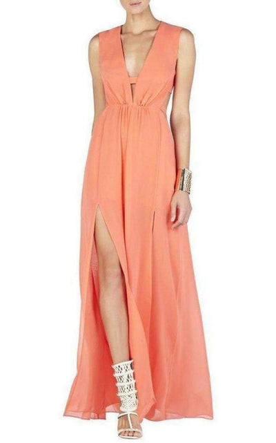 BCBGMAXAZRIA Plunging V - Neck Cutout Gown - Runway Catalog