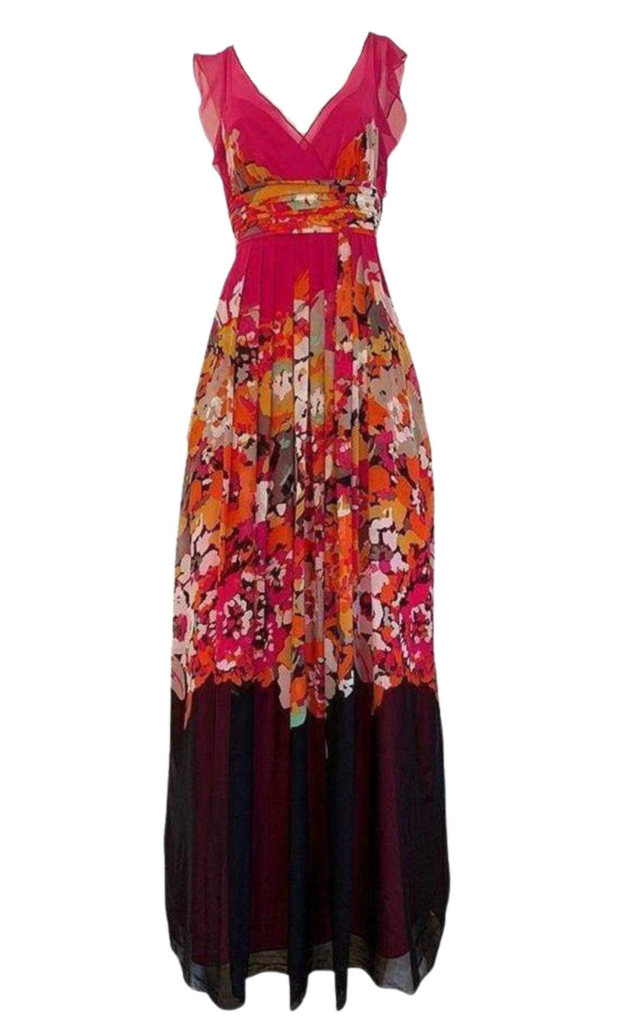 BCBGMAXAZRIA Printed Silk V - Neck Maxi Dress - Runway Catalog