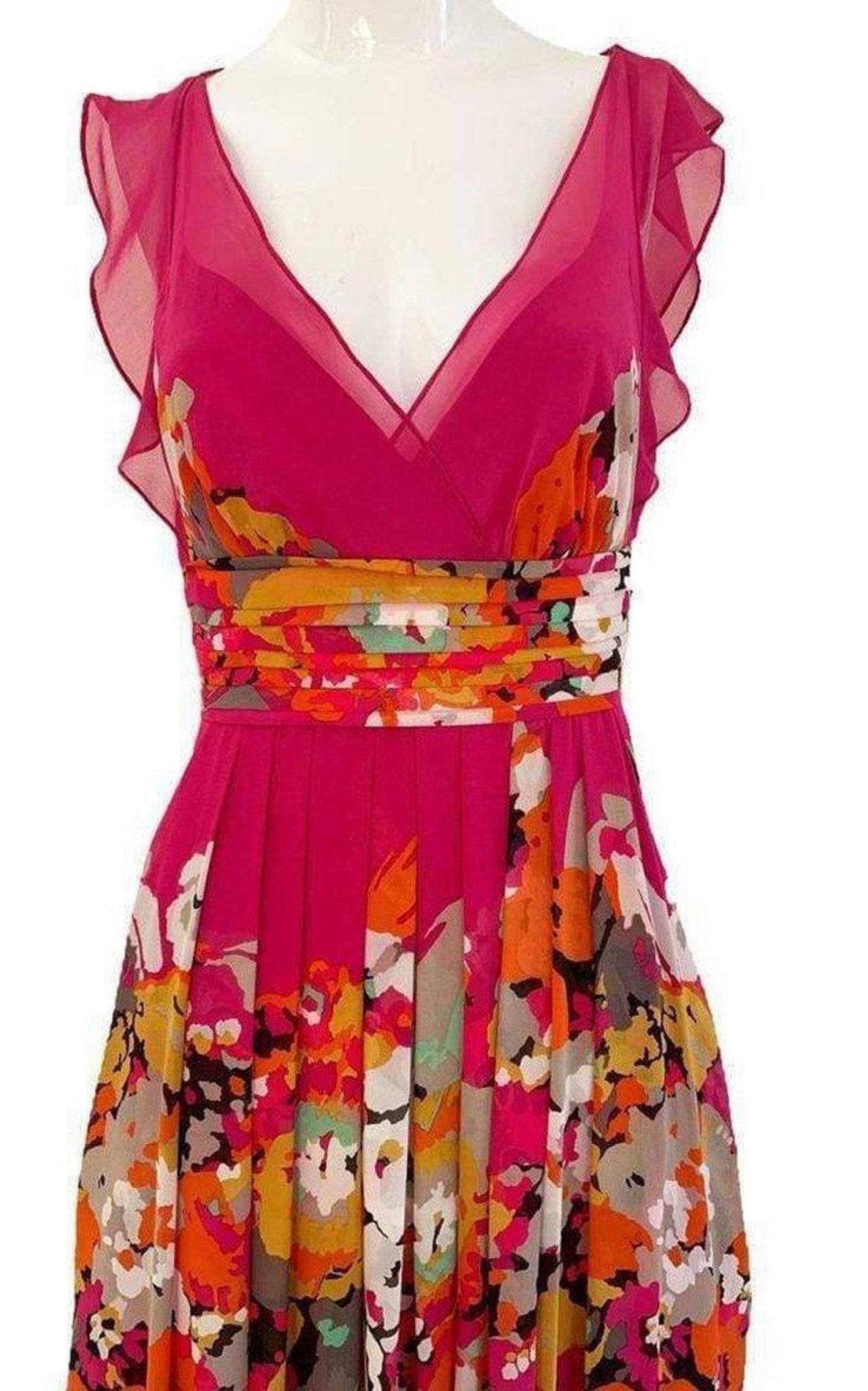 BCBGMAXAZRIA Printed Silk V - Neck Maxi Dress - Runway Catalog