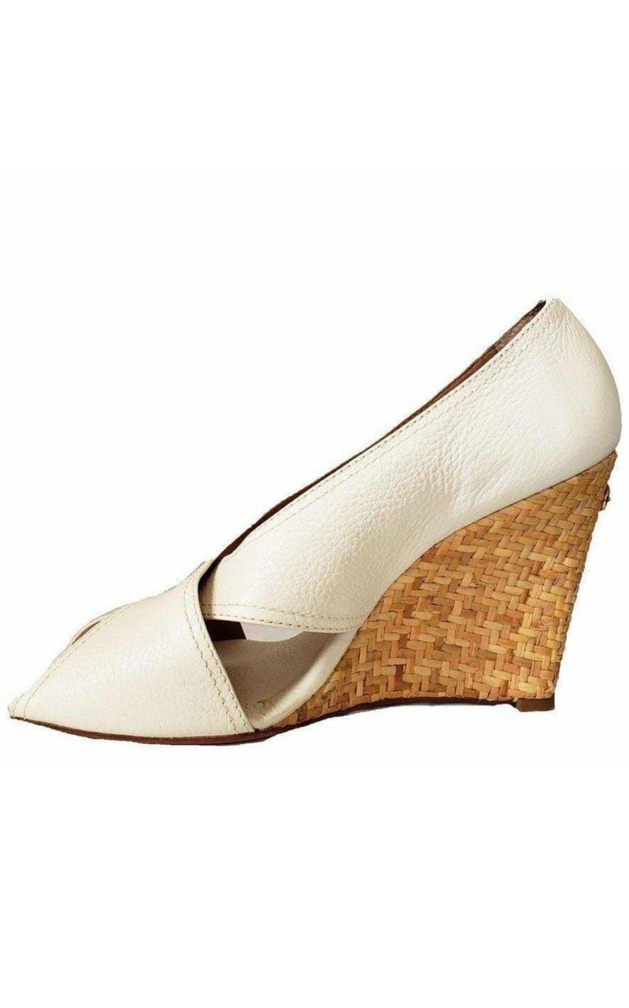 BCBGMAXAZRIA Raisa White Leather Wedge Sandal - Runway Catalog