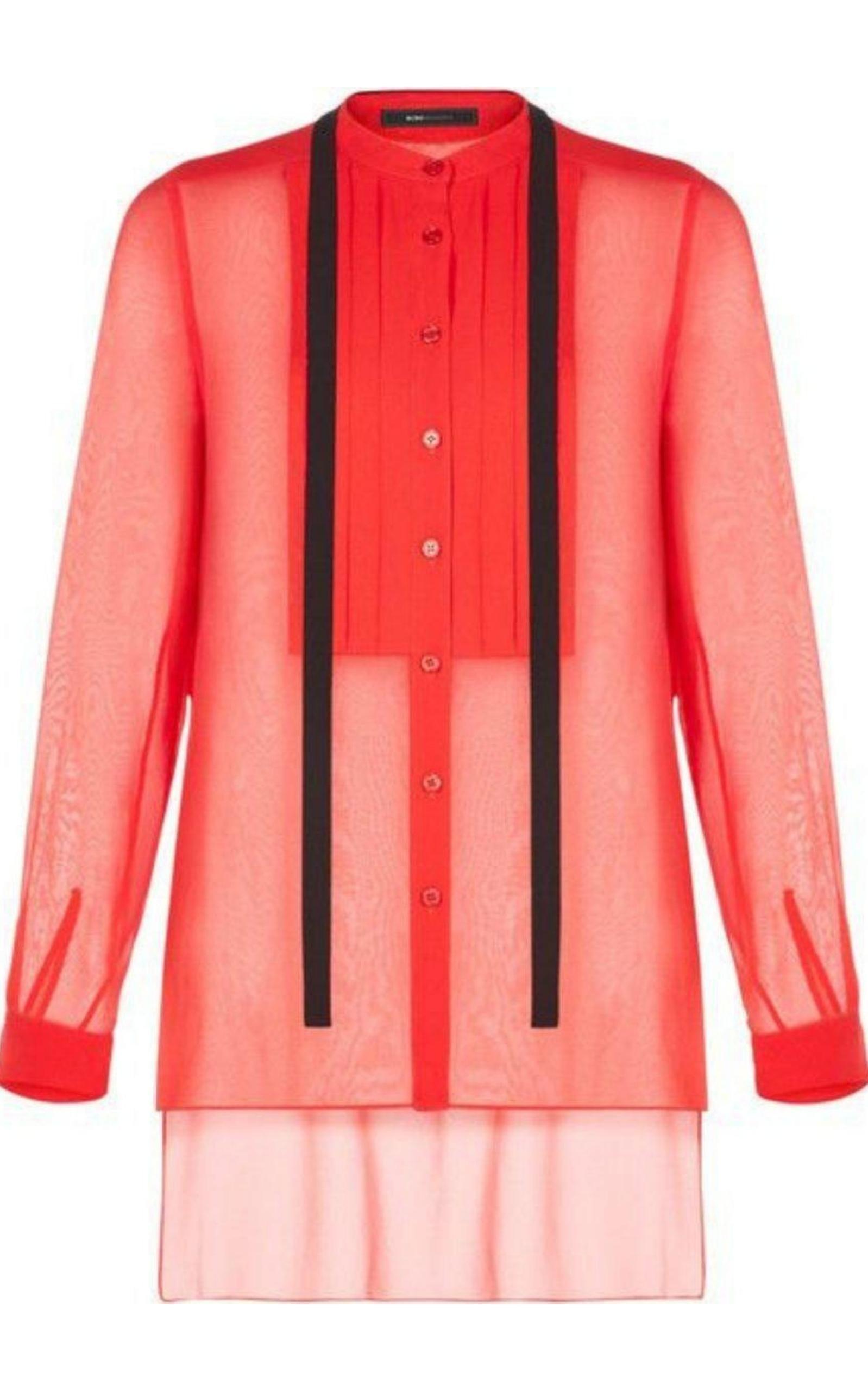 Red Berry Kristian Pleated Button-Up Shirt BCBGMAXAZRIA