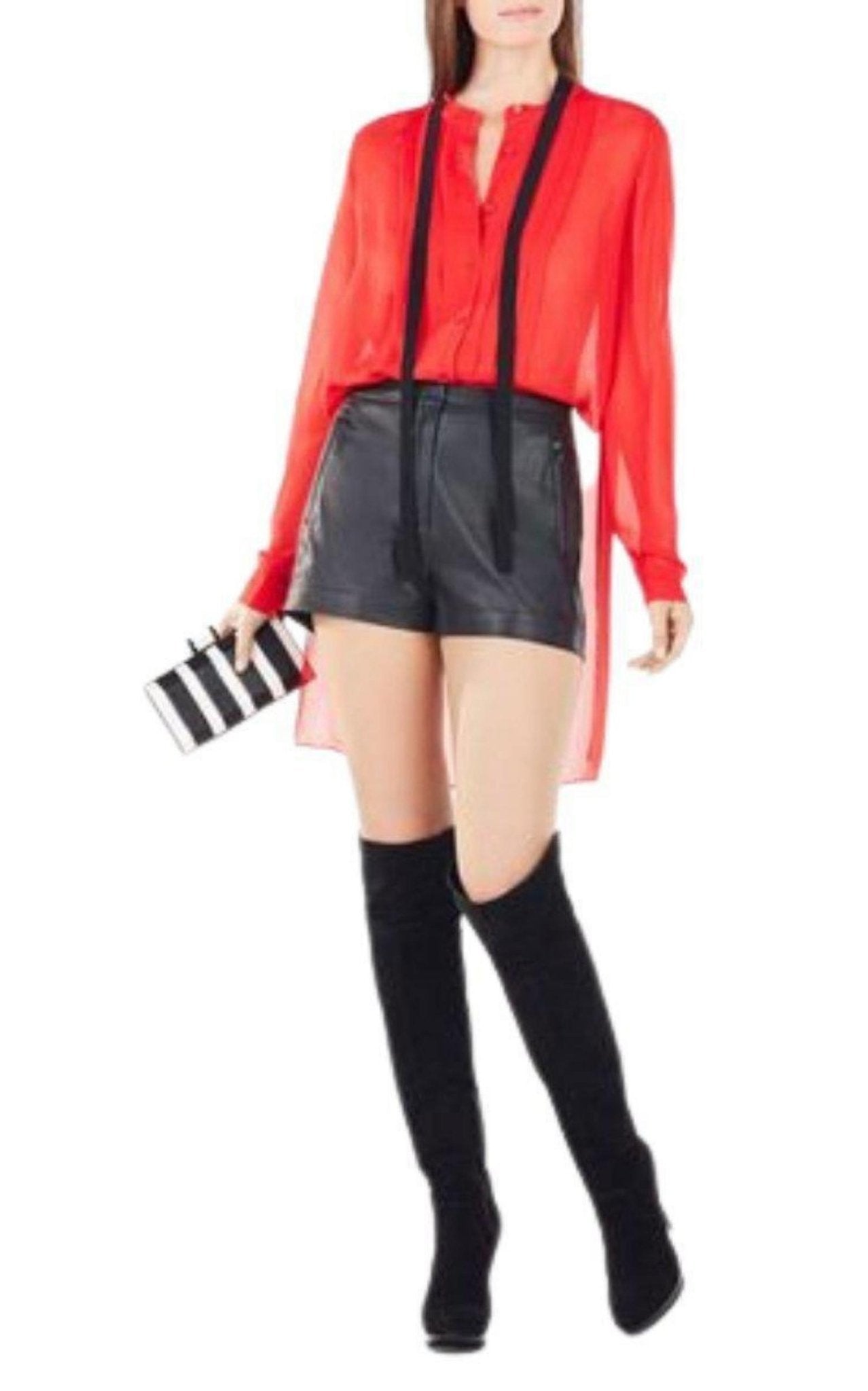 BCBGMAXAZRIA Red Berry Kristian Pleated Button - Up Shirt - Runway Catalog