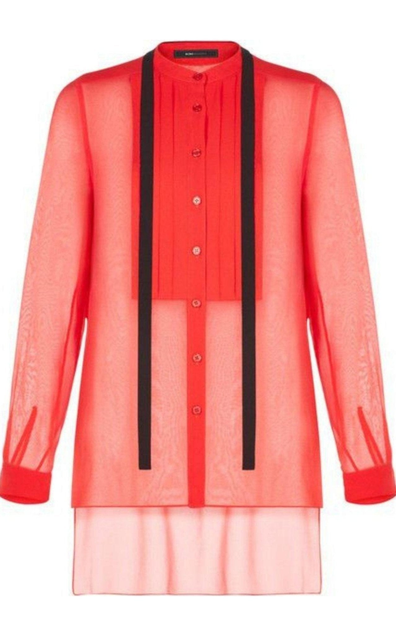 BCBGMAXAZRIA Red Berry Kristian Pleated Button - Up Shirt - Runway Catalog