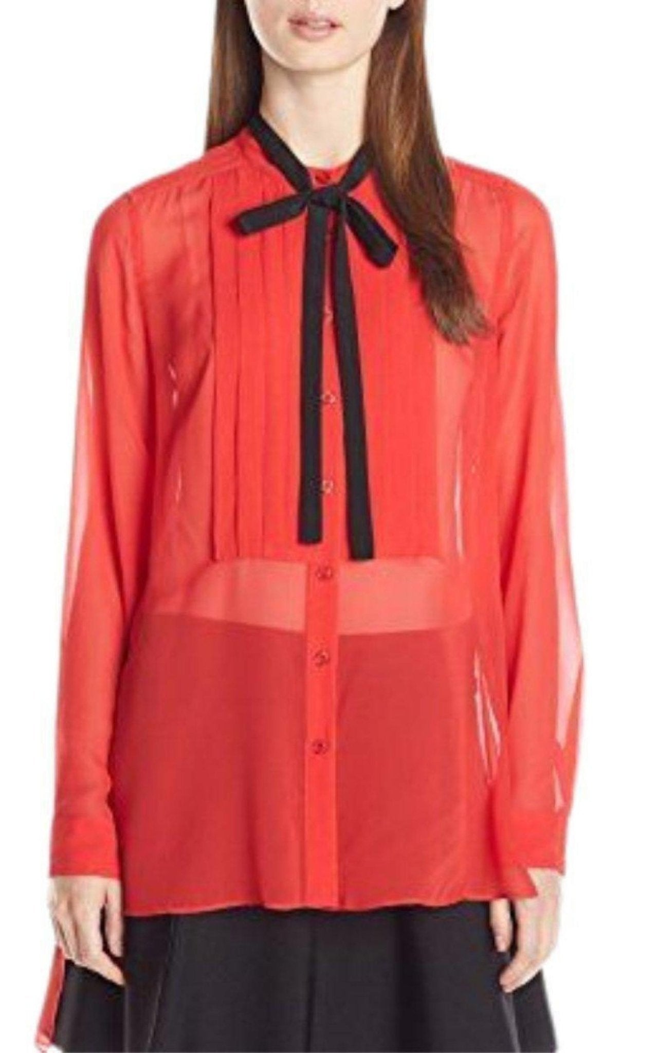 BCBGMAXAZRIA Red Berry Kristian Pleated Button - Up Shirt - Runway Catalog