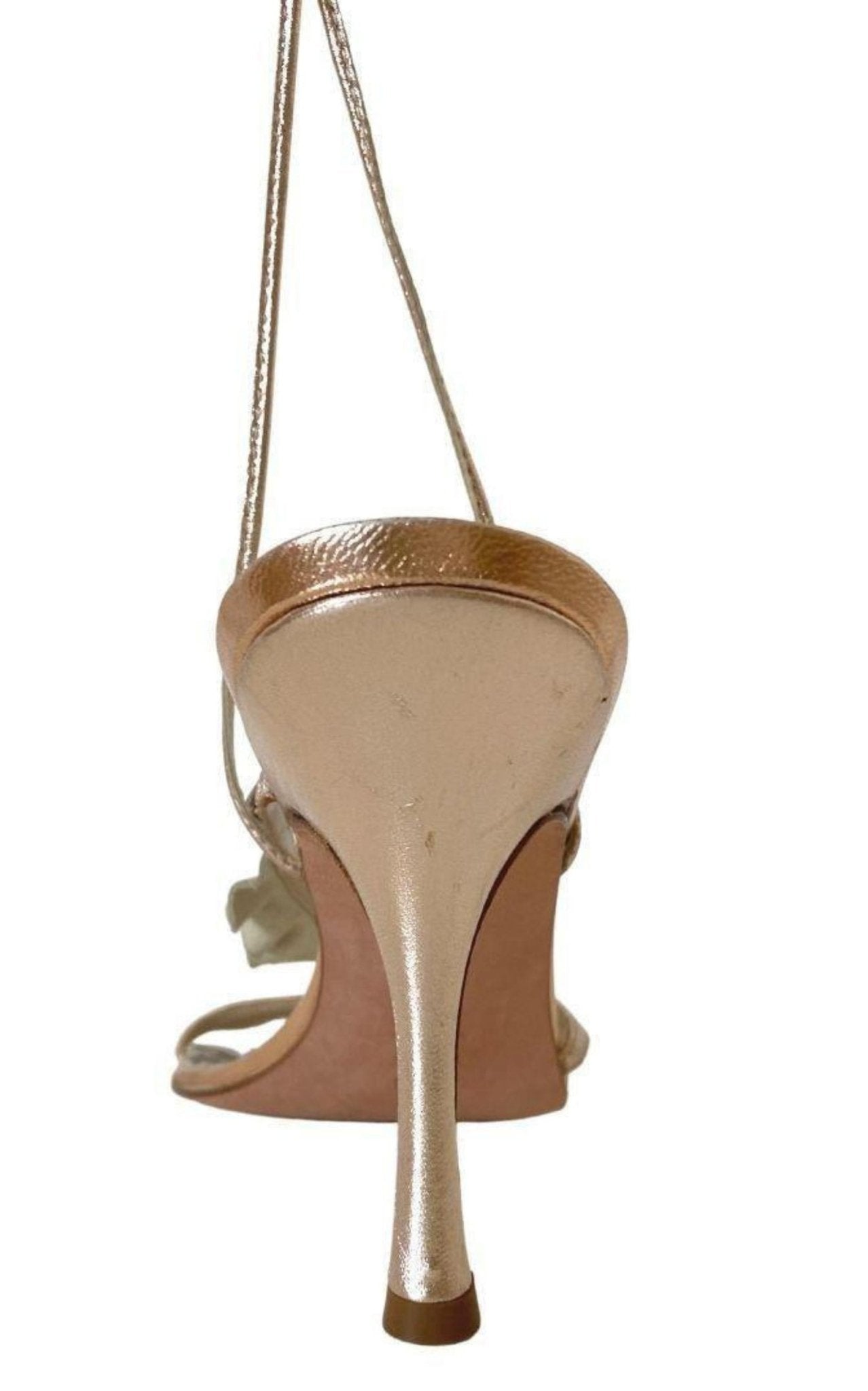 BCBGMAXAZRIA Rose Gold Leather Strappy Sandals - Runway Catalog