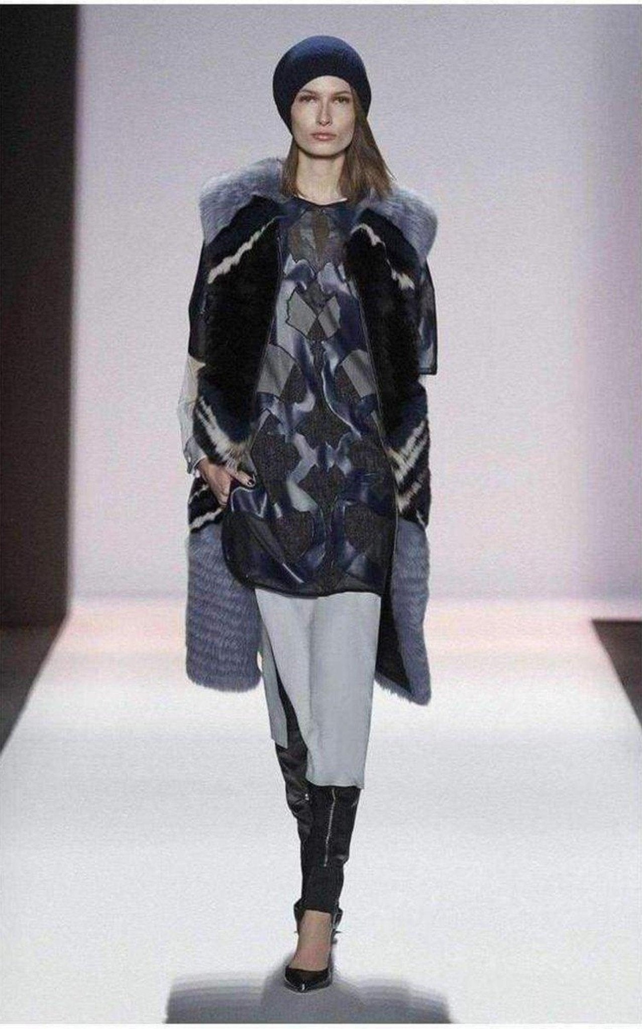 BCBGMAXAZRIA Runway Blue Faux Leather Patch Luella Tunic Dress - Runway Catalog