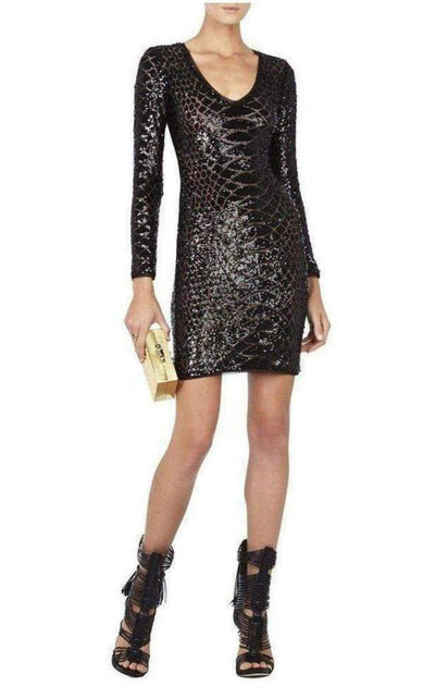 BCBGMAXAZRIA Sabryna Long Sleeve Python Sequin Dress - Runway Catalog