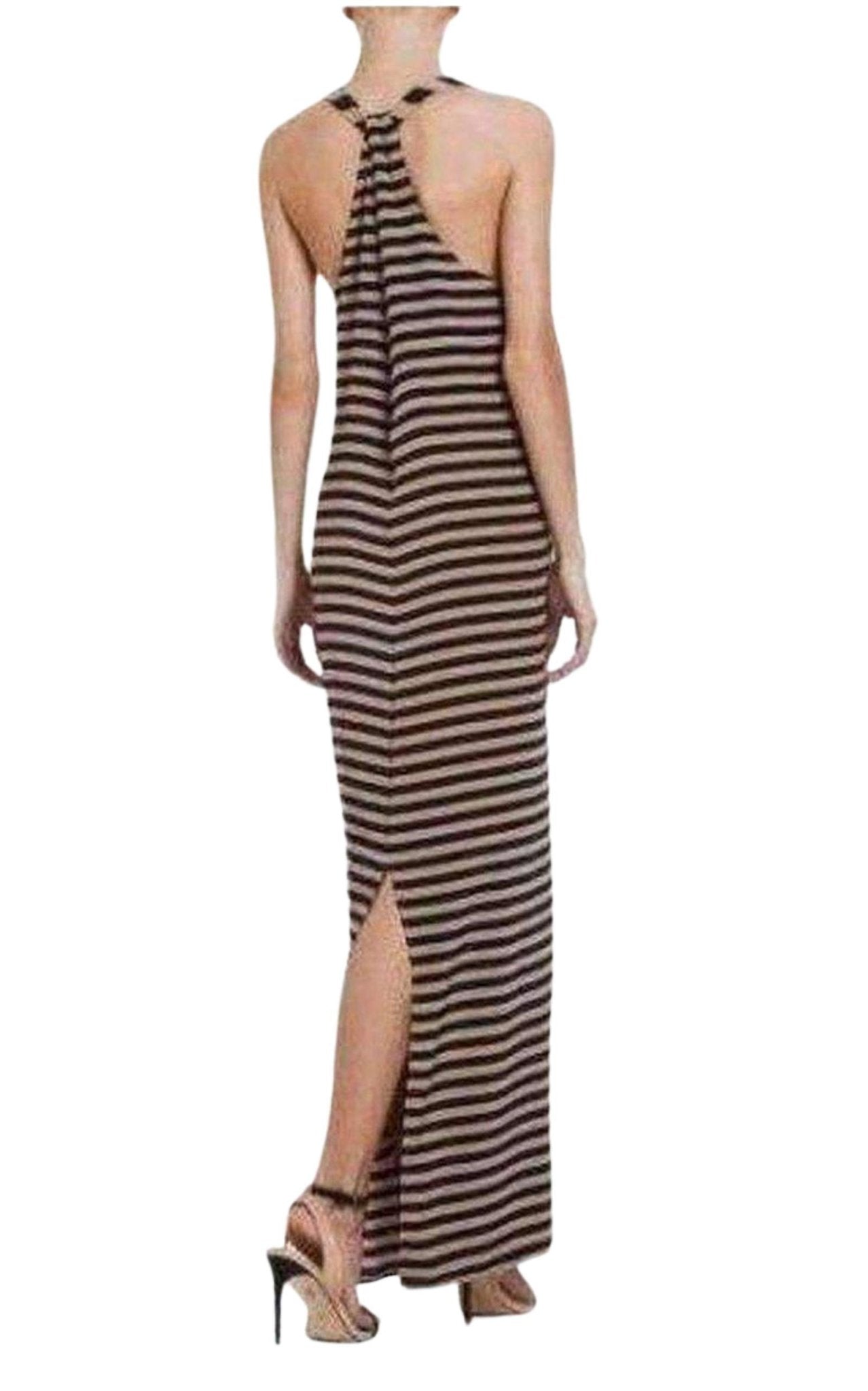 BCBGMAXAZRIA Sara Silk Tank Full Length Striped Silk Dress - Runway Catalog