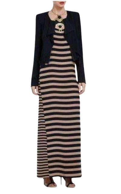 BCBGMAXAZRIA Sara Silk Tank Full Length Striped Silk Dress - Runway Catalog