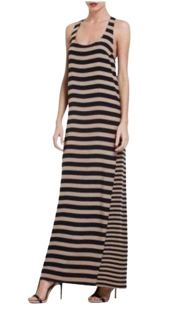 BCBGMAXAZRIA Sara Silk Tank Full Length Striped Silk Dress - Runway Catalog