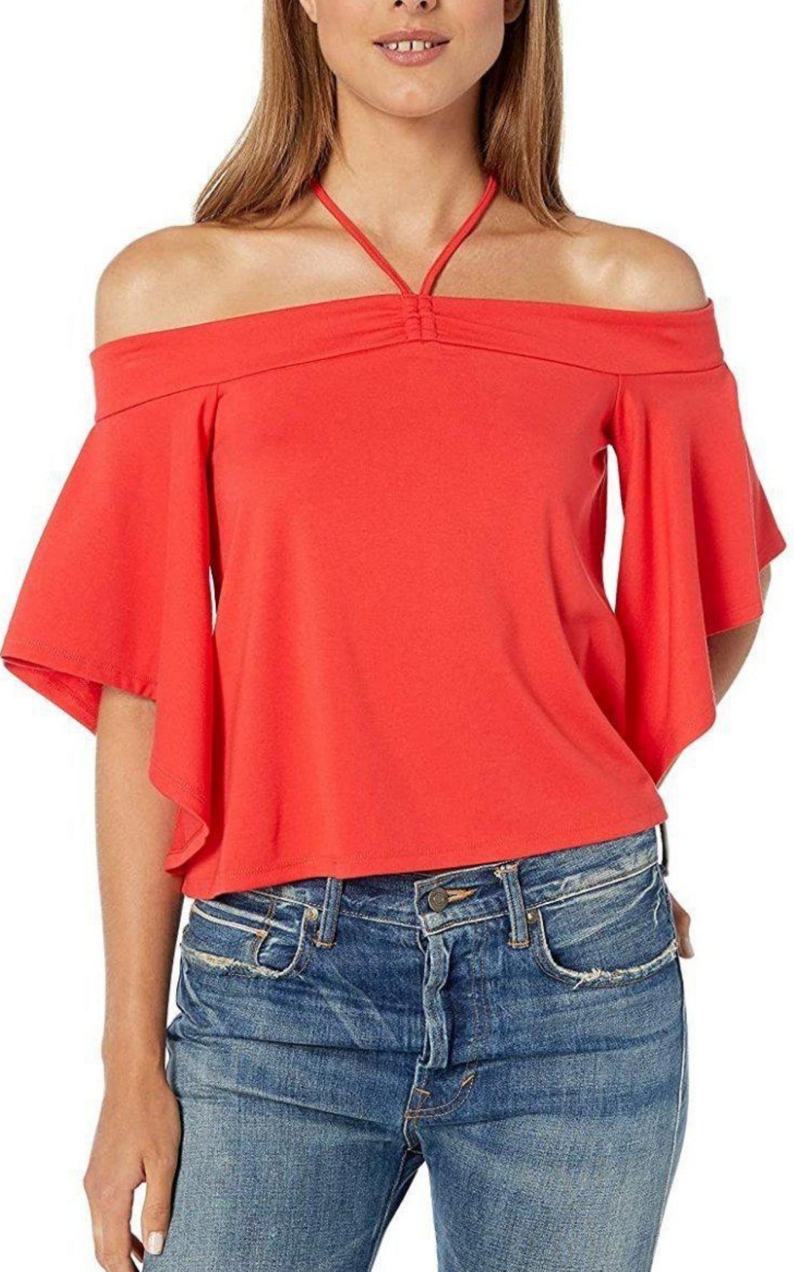 Scarlet Crop Off Shoulder Top BCBGMAXAZRIA