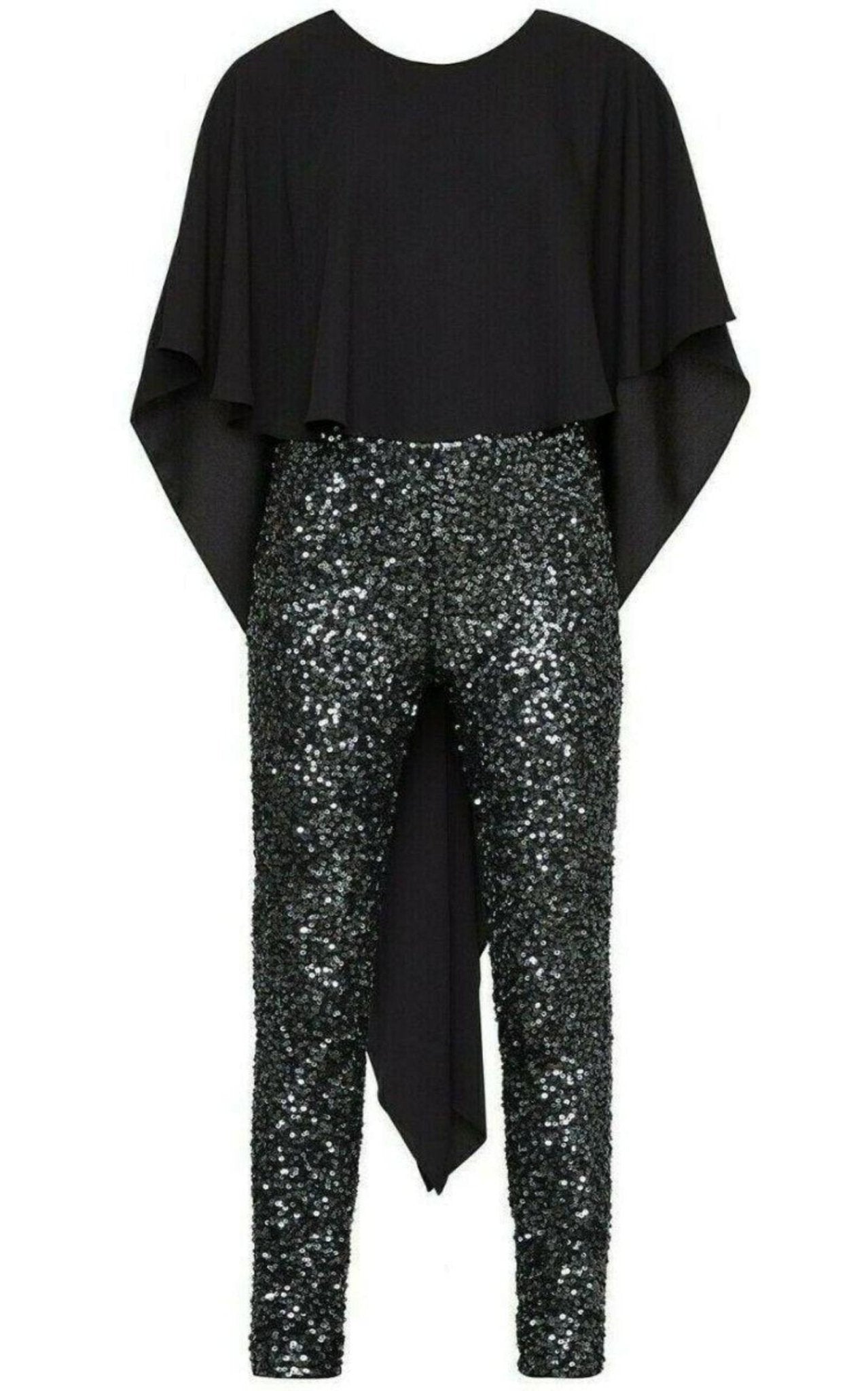 BCBGMAXAZRIA Sequined Cape Sleeves Jumpsuit - Runway Catalog