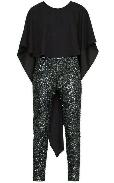 BCBGMAXAZRIA Sequined Cape Sleeves Jumpsuit - Runway Catalog