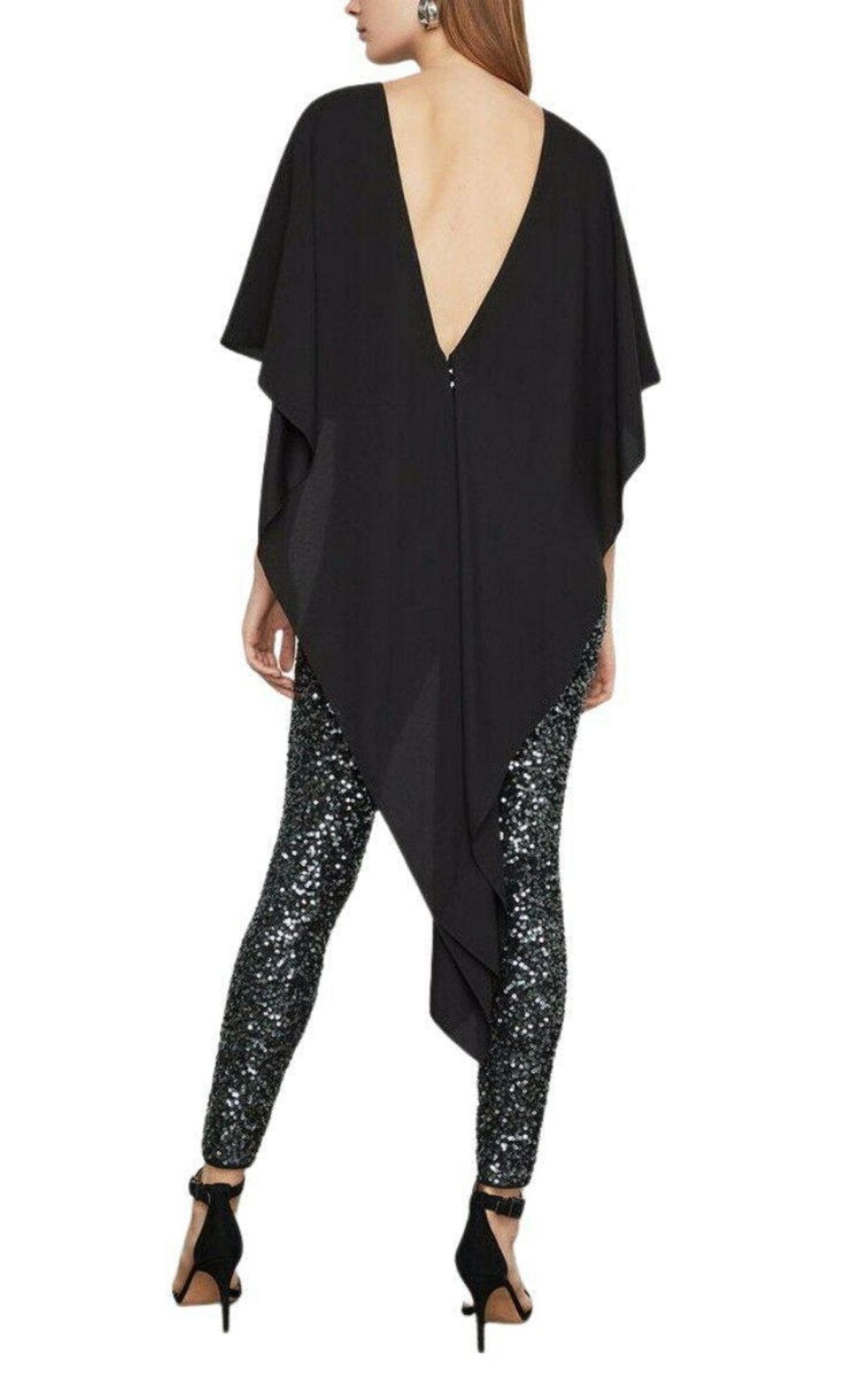 BCBGMAXAZRIA Sequined Cape Sleeves Jumpsuit - Runway Catalog