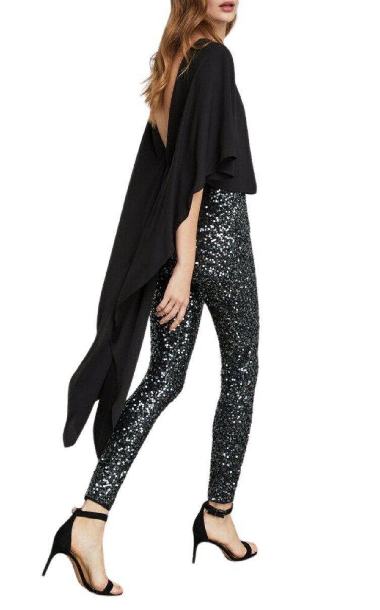 BCBGMAXAZRIA Sequined Cape Sleeves Jumpsuit - Runway Catalog
