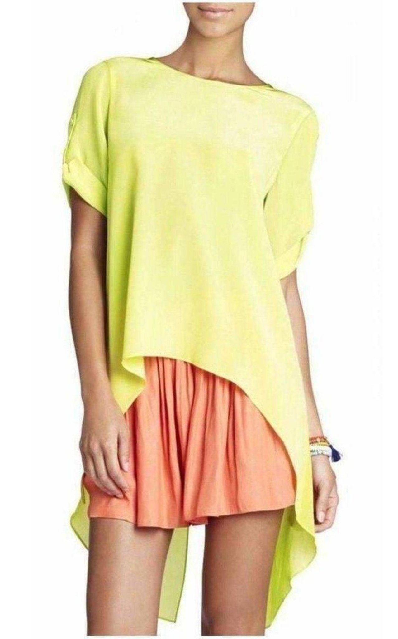 BCBGMAXAZRIA Silk Lemongrass Caterina Split Back Top - Runway Catalog