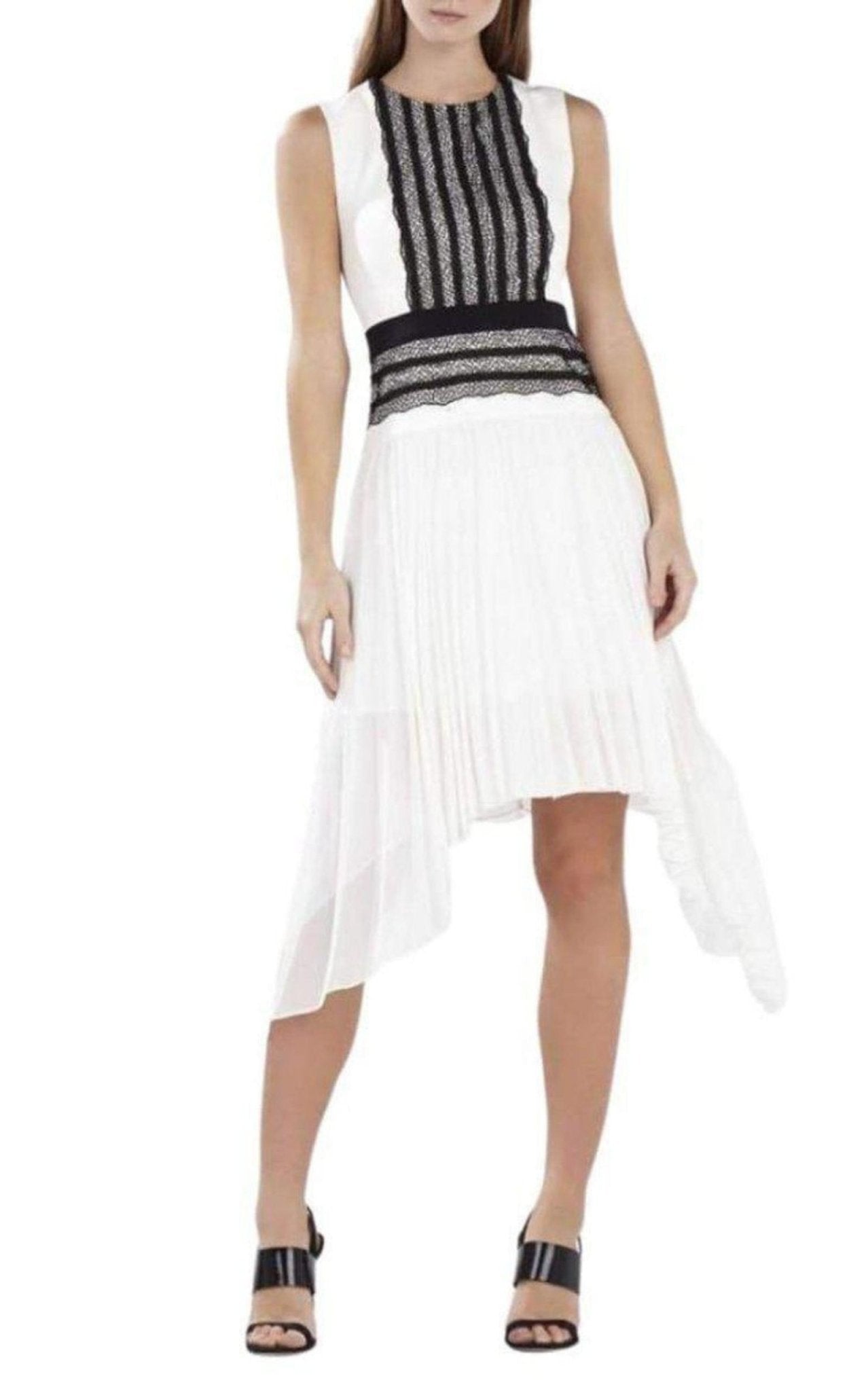 BCBGMAXAZRIA Sleeveless Pleated - Skirt Lace - Trim Dress - Runway Catalog