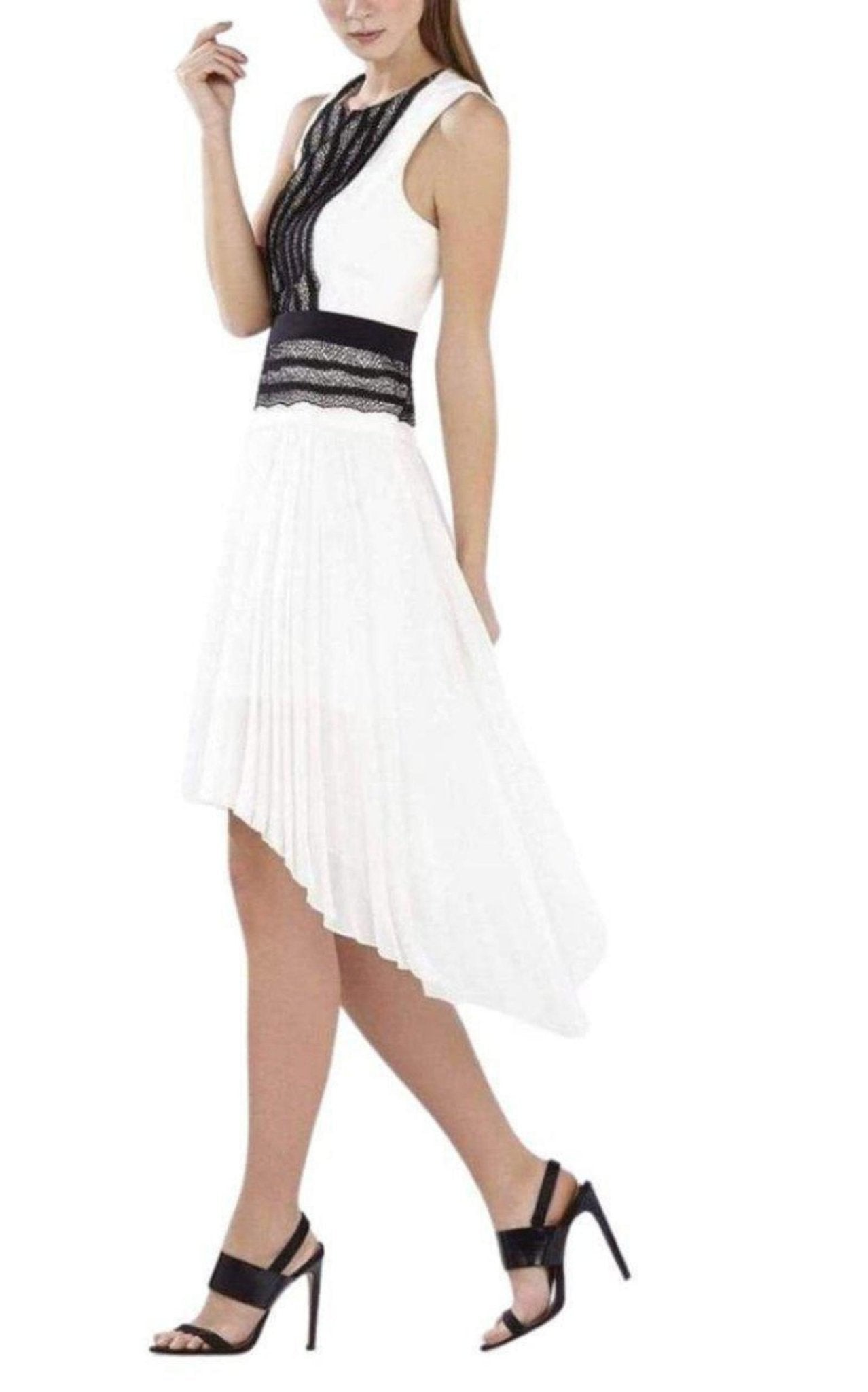 BCBGMAXAZRIA Sleeveless Pleated - Skirt Lace - Trim Dress - Runway Catalog