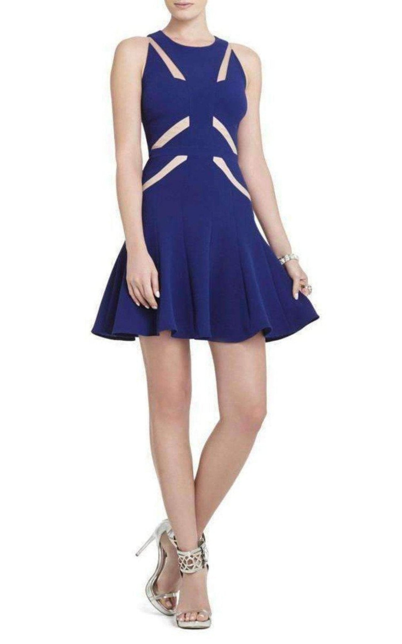BCBGMAXAZRIA Solie Tulle Insert Cut Out Blue Dress - Runway Catalog