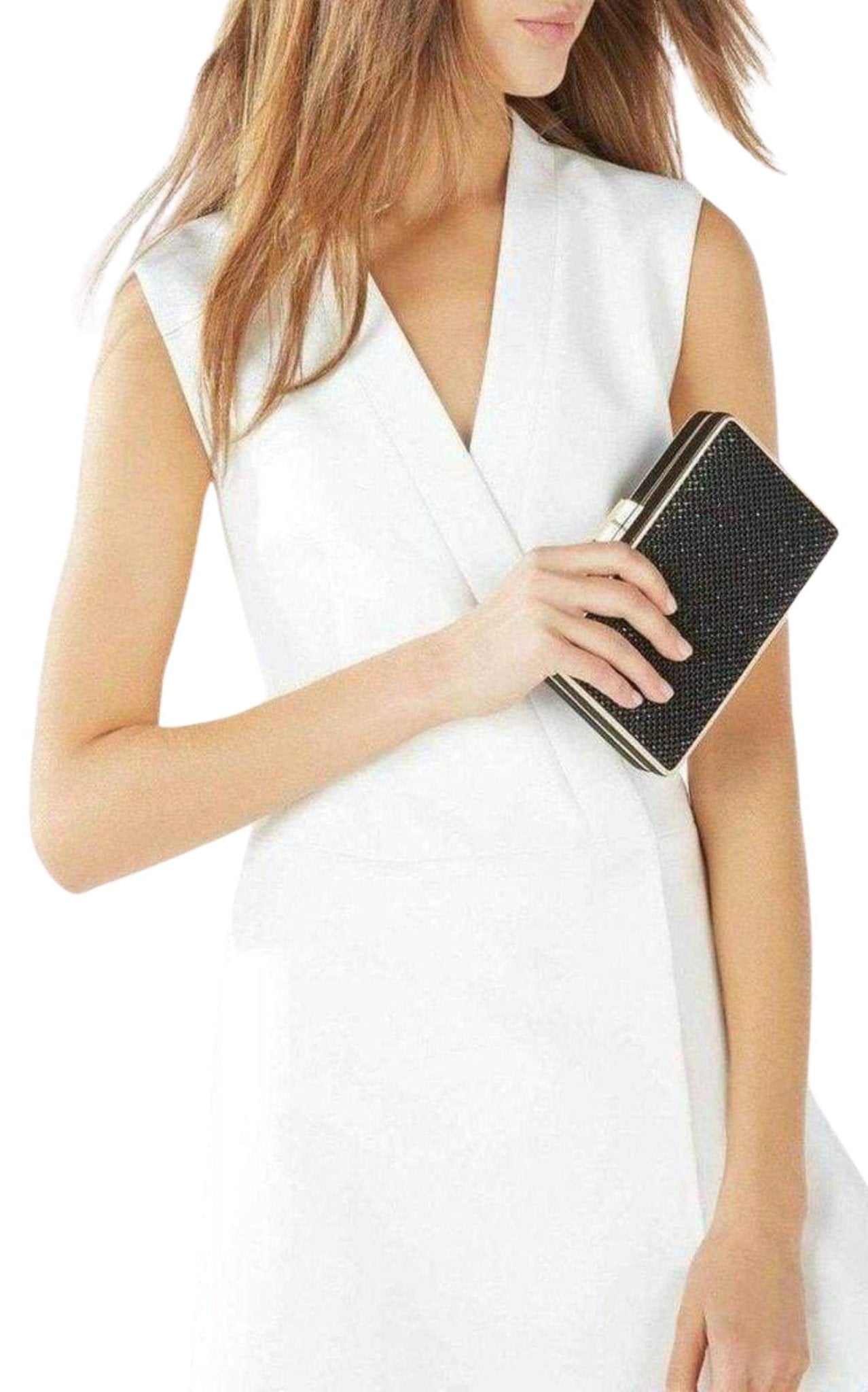 BCBGMAXAZRIA Sonia Black Crystal Mesh Satin Frame Clutch - Runway Catalog