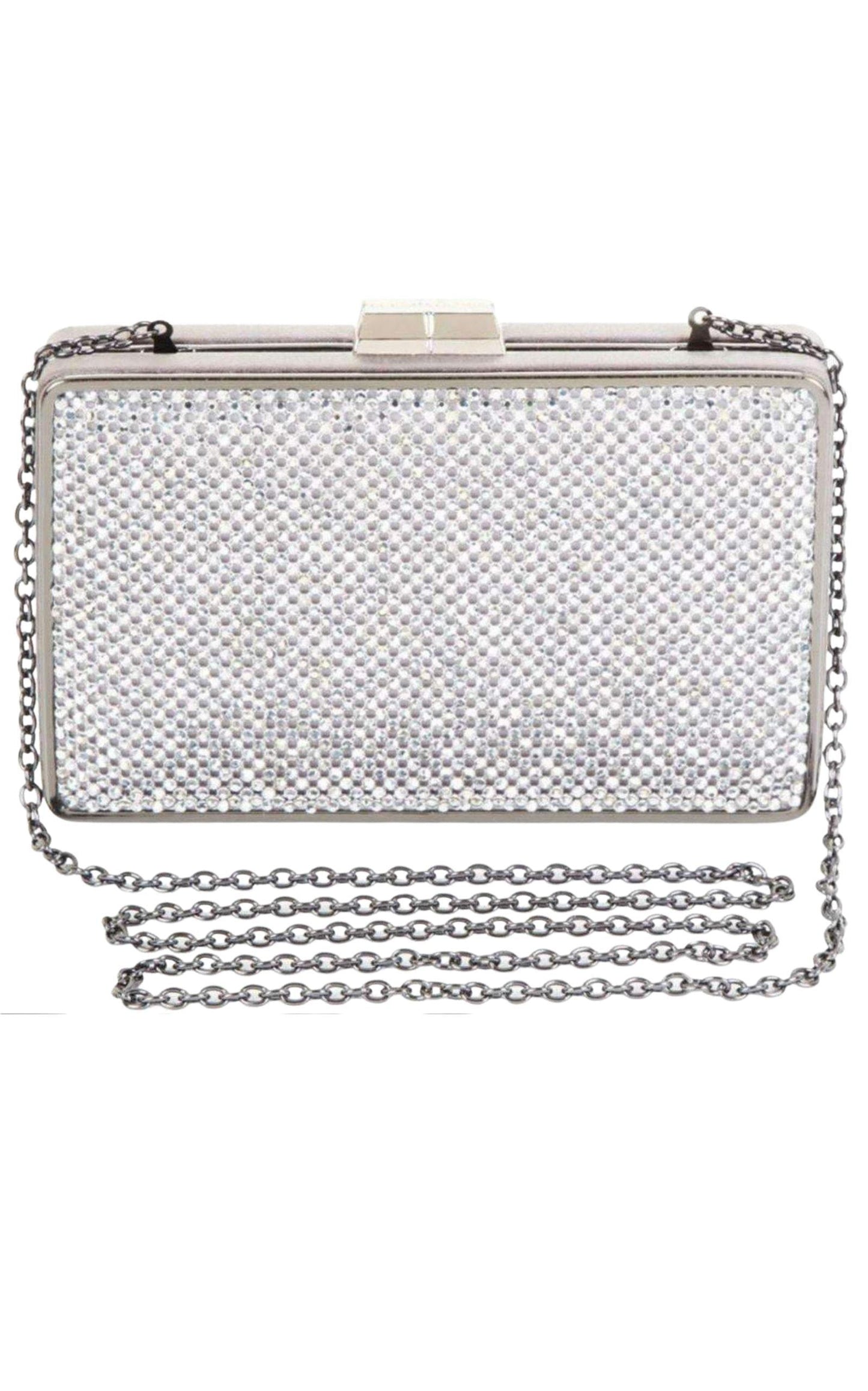 Sonia Silver Crystal Mesh Satin Frame Clutch BCBGMAXAZRIA