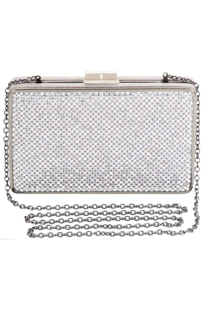 BCBGMAXAZRIA Sonia Silver Crystal Mesh Satin Frame Clutch - Runway Catalog