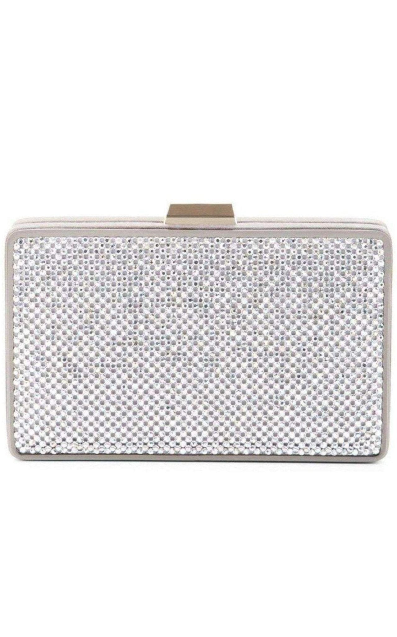 BCBGMAXAZRIA Sonia Silver Crystal Mesh Satin Frame Clutch - Runway Catalog