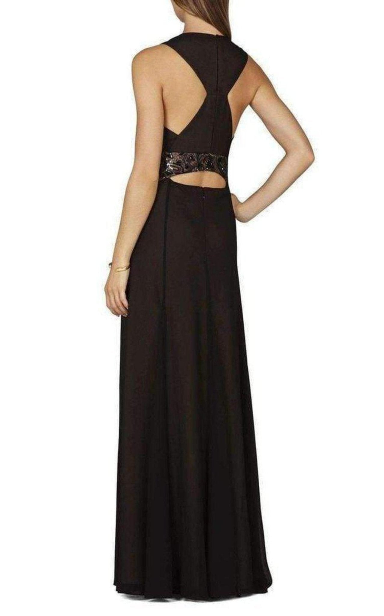 BCBGMAXAZRIA Stacy Plunging V Neck Embellished Waist Gown - Runway Catalog