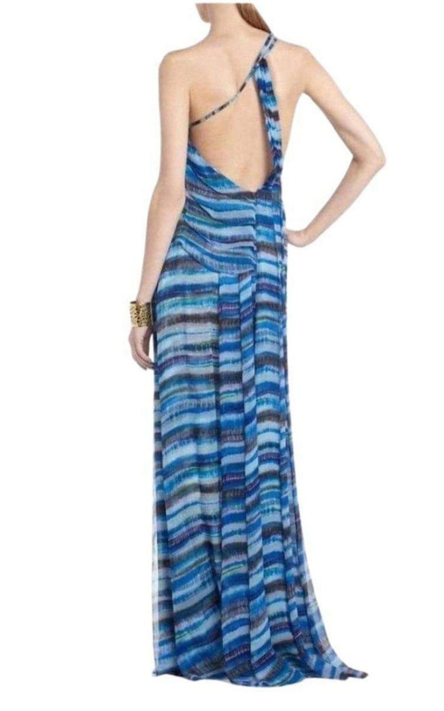 Stella One Shoulder Dreamy Print Silk Dress BCBGMAXAZRIA