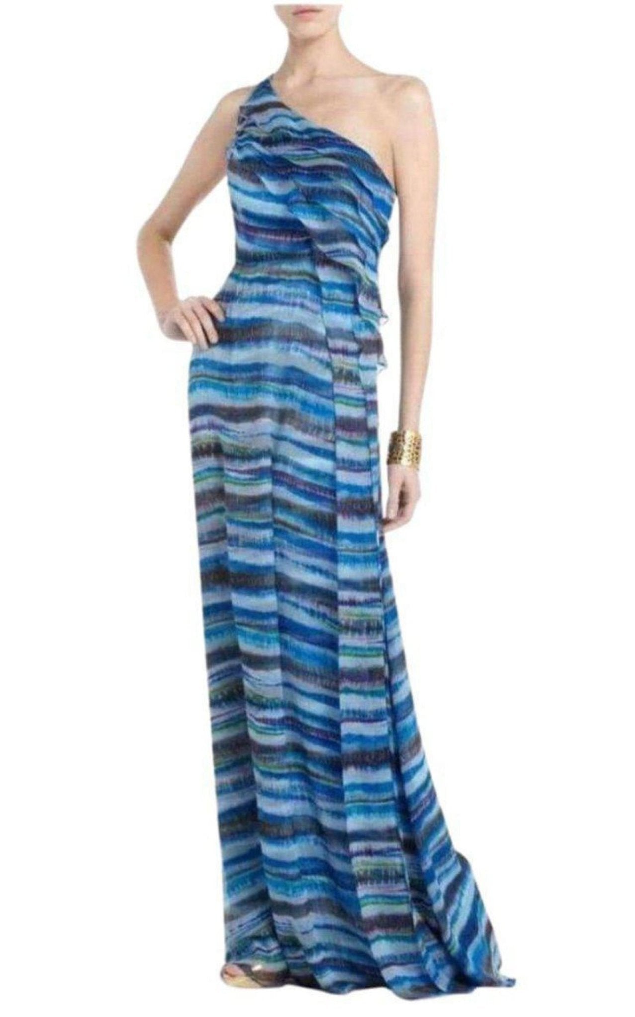 BCBGMAXAZRIA Stella One Shoulder Dreamy Print Silk Dress - Runway Catalog