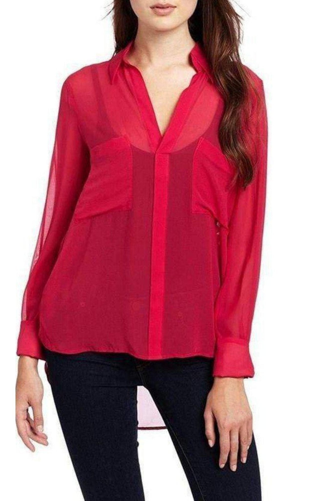 BCBGMAXAZRIA Stitched - Collar Silk Blouse - Runway Catalog