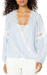 Striped Faux Wrap Cotton Blouse BCBGMAXAZRIA